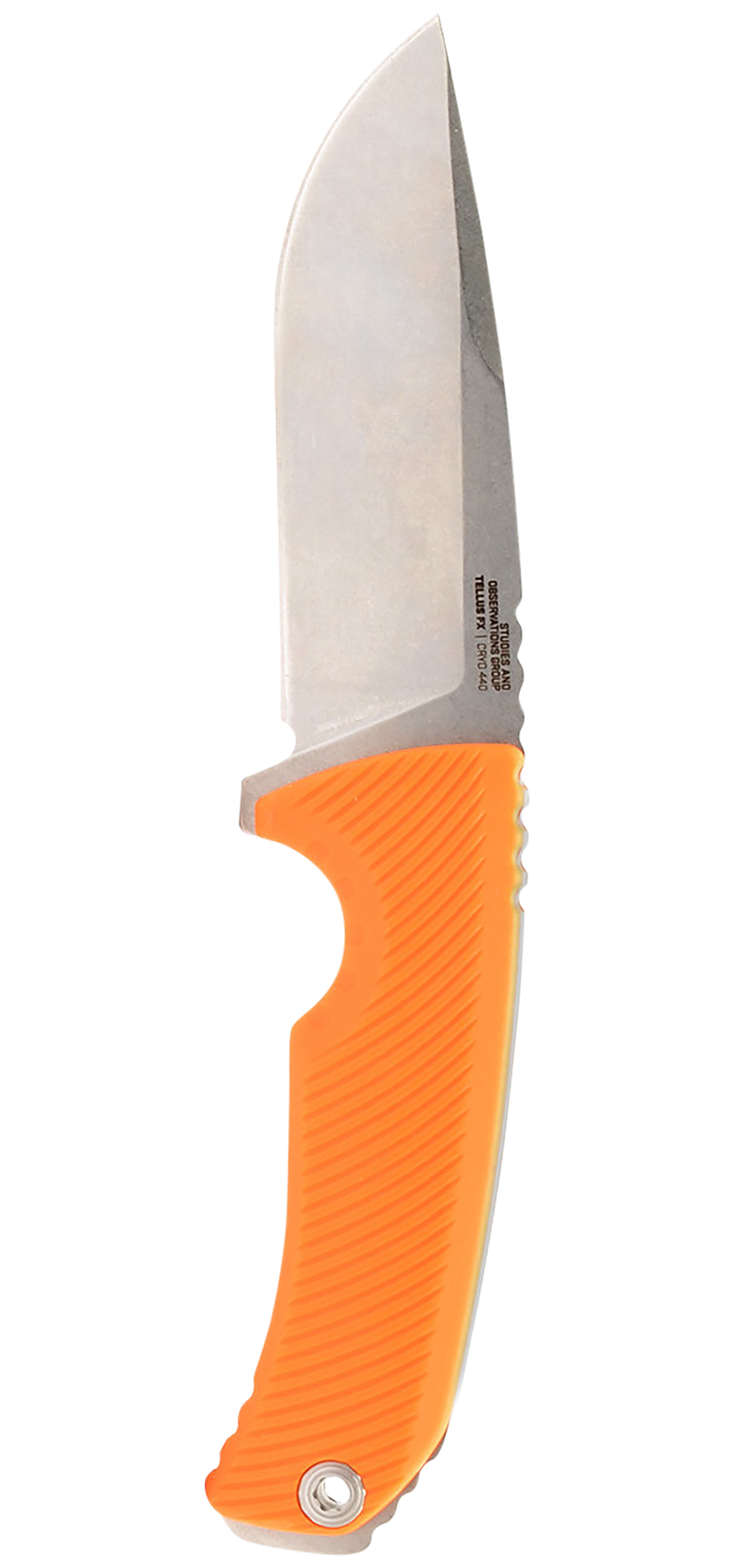 S.O.G Tellus FX 4.20" Fixed Clip Point Plain Stonewashed Cryo 440C SS Blaze Orange Textured GRN Handle — view 2