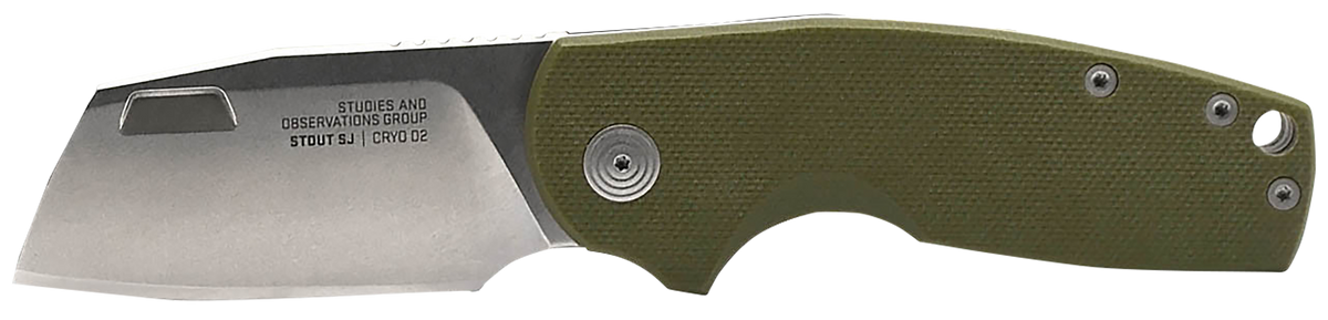 S.O.G Stout SJ 2.40" Folding Cleaver Plain Cryo D2 Steel OD Green G10 Handle — view 2