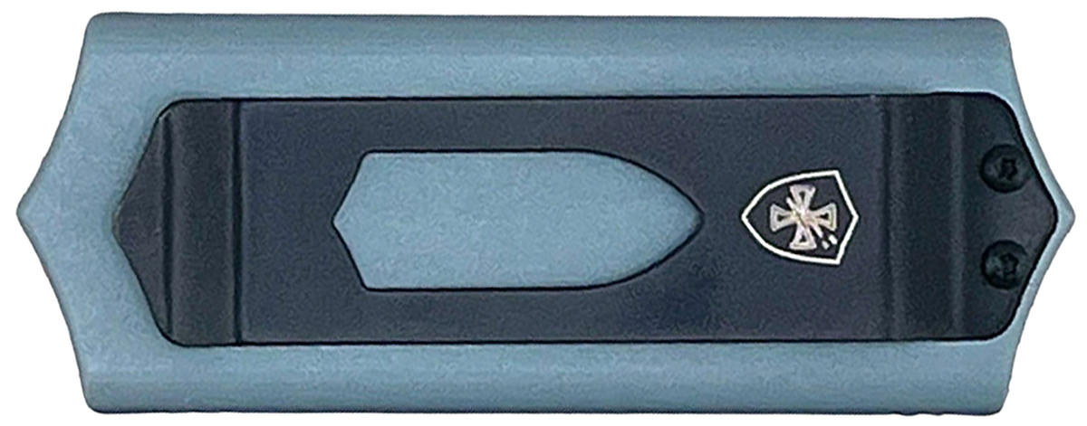 Templar Knife Sentinel Money Clip 1.88" OTF Dagger Plain D2 Steel Black Oxide Stonewashed Powder Coated Blade 3.41" Blue Anodized Aluminum Handle — view 2