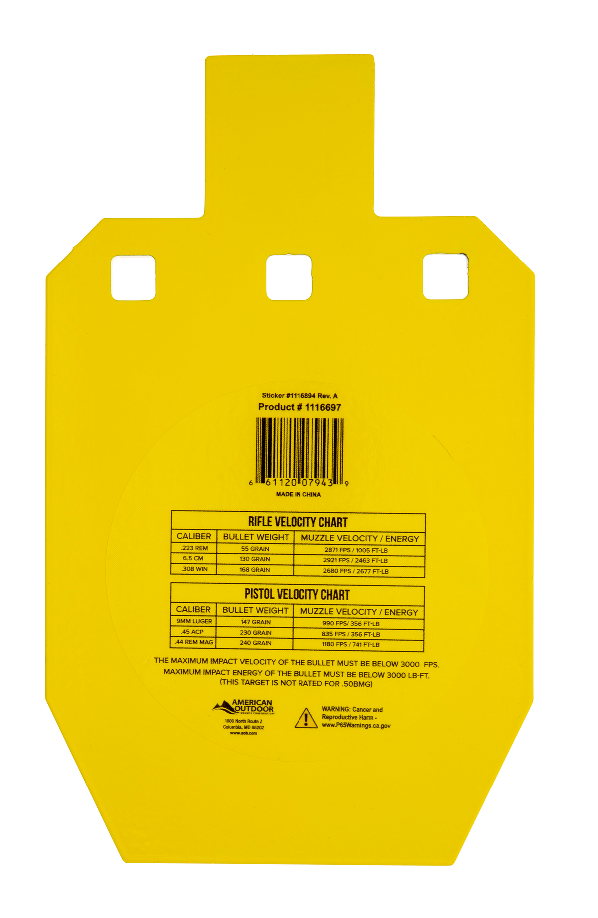Caldwell AR500 33% IPSC Steel Target - 10 in x 6.1 in Yellow Powder Coat Hanging — view 2