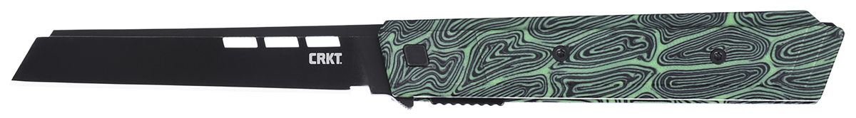 Columbia River Zephyr 3.22" Folding Sheepsfoot Plain Black TiNi 14C28N Steel Blade, Marbled Black/Green G10 Handle — view 2
