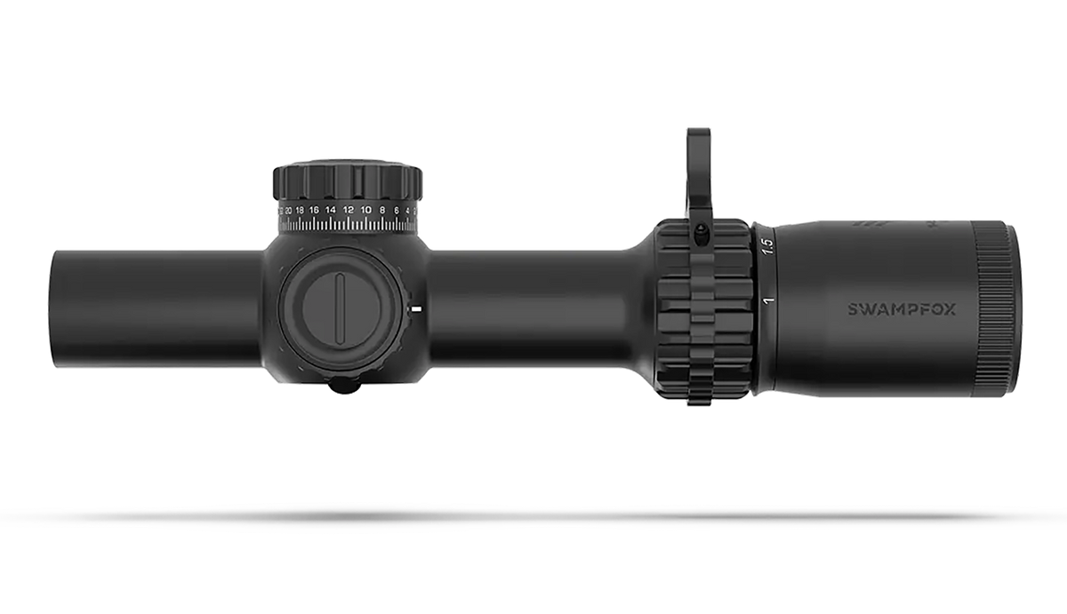 Swampfox Optics Tomahawk II 1-4x 24mm 30mm Tube SFP LPVO Riflescope - Bright Fiber Optic Red Reticle — view 2
