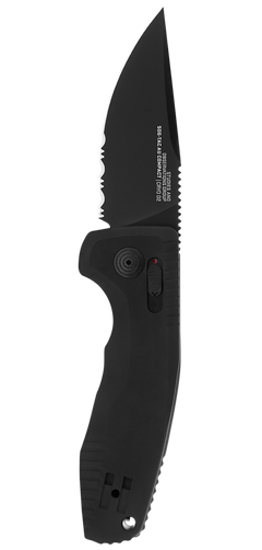 S.O.G SOG-TAC Auto Compact 2.94" Folding Straight Back Part Serrated Black TiNi Cryo D2 Black Aluminum Handle — view 2