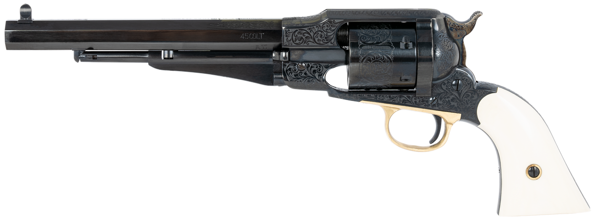Taylor's & Company Remington Conversion LawDawg 45 Colt 8" 6-Rd SAO Revolver - Blued Engraved Ivory Grip — view 2