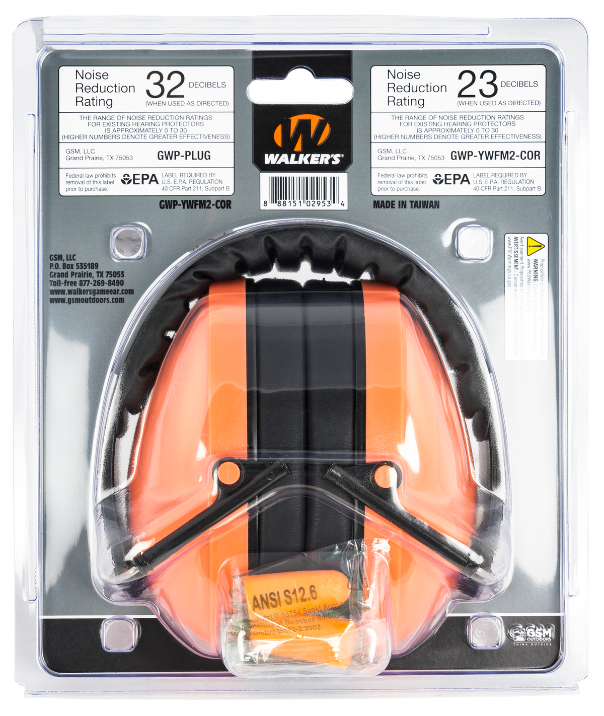 Walkers Game Ear Youth/Women Folding Muff 23 dB Over the Head Coral/Black Polymer — view 2
