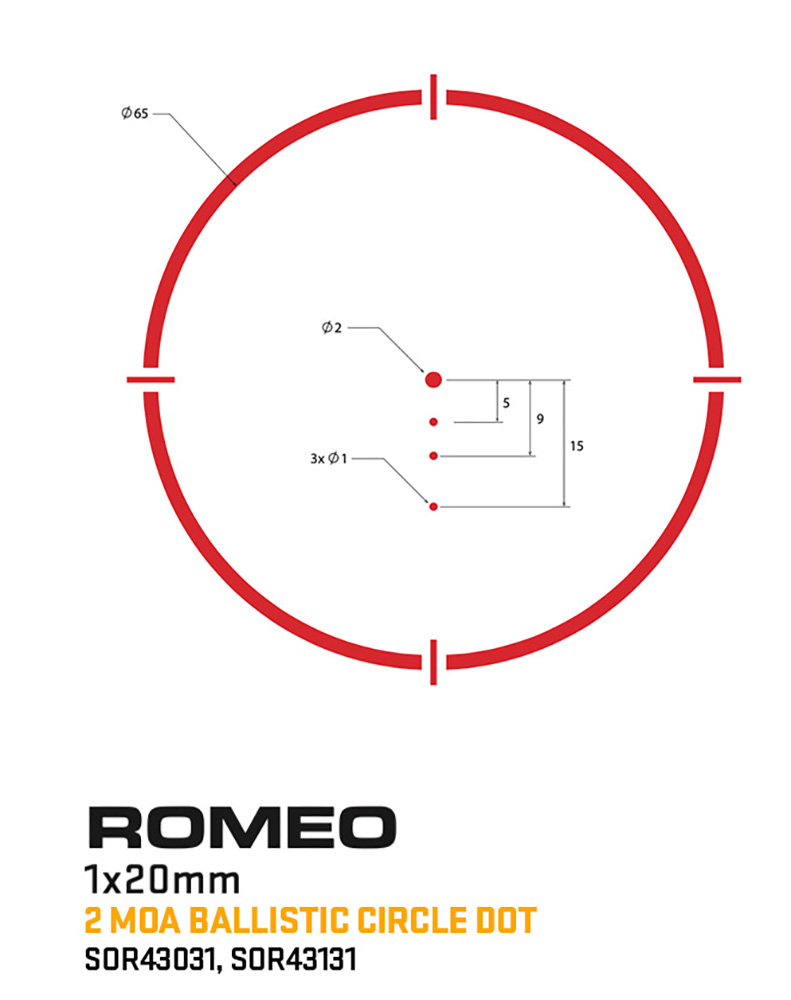 Sig Sauer Electro-Optics Romeo4T 1x20mm Solar Red Dot Sight 2 MOA/65 MOA Ballistic Circle Dot - Black Anodized — view 2