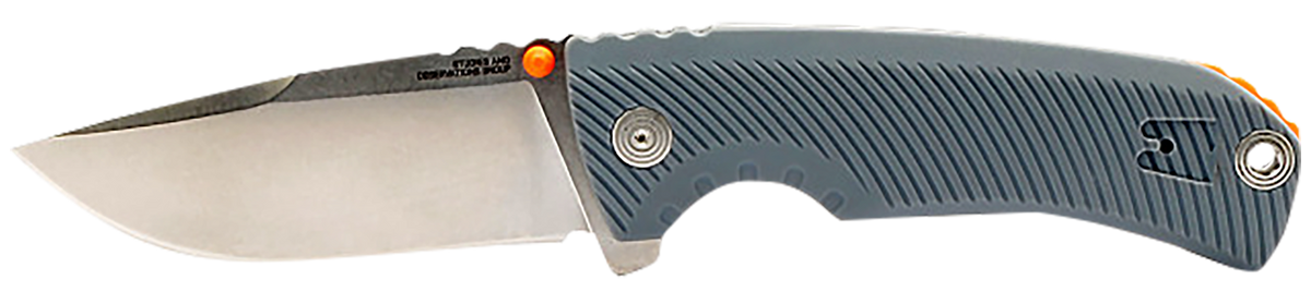 S.O.G Tellus FLK 3.65" Folding Clip Point Plain Stonewashed Cryo 440C SS Wolf Gray GRN Handle — view 2