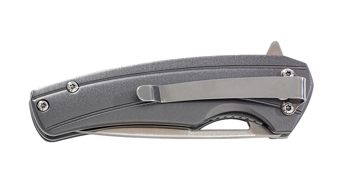 Smiths Products Istana 2.75" Folding Drop Point Plain Satin 400 SS Blade - Gray Anodized Aluminum Handle — view 2