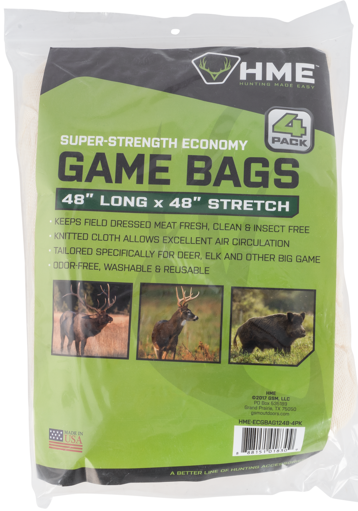 HME Econ Game Bag 12" x 48" 4 Pack - Odor-Free, Washable, Reusable — view 2