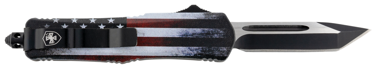 Templar Knife SUS231 Gen II US Flag Small 2.69" OTF Tanto Plain Black Oxide Stonewashed 440C SS Blade 4.31" US Flag Aluminum Handle - Glass Breaker — view 2