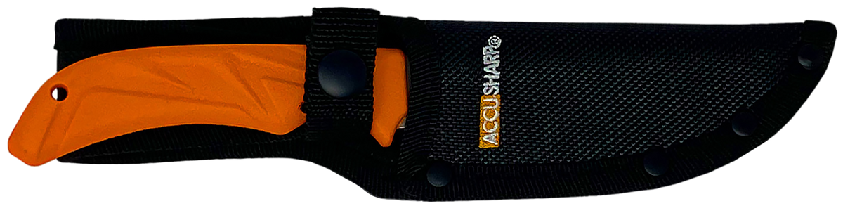AccuSharp 732C Butcher 4" Fixed Blade Stainless Steel Plain Edge - Blaze Orange Rubber Handle — view 2