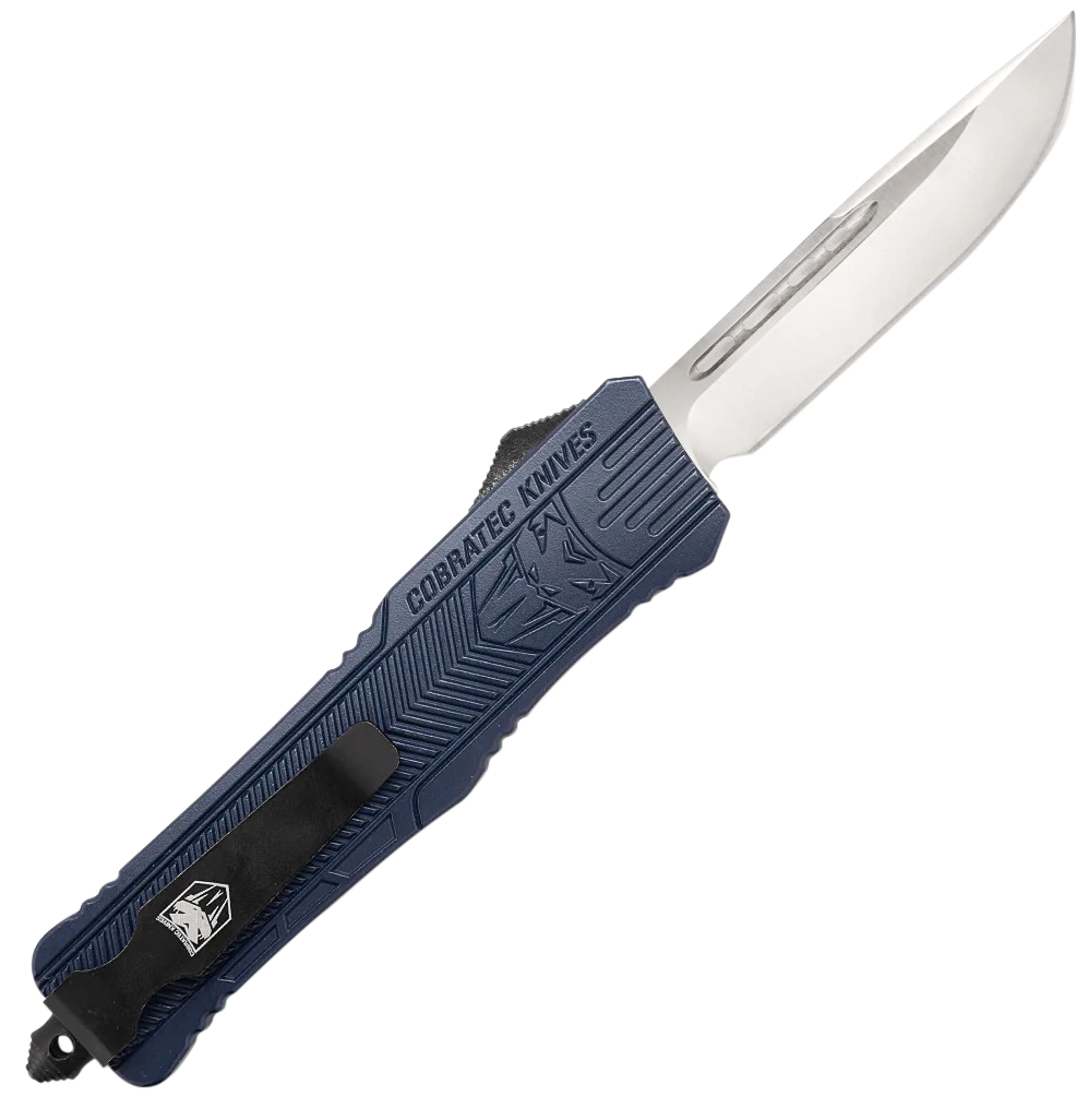CobraTec Knives LNYCCTK1LDNS CTK-1 Large 3.75" OTF Drop Point Plain D2 Steel NYPD Blue Aluminum Handle — view 2