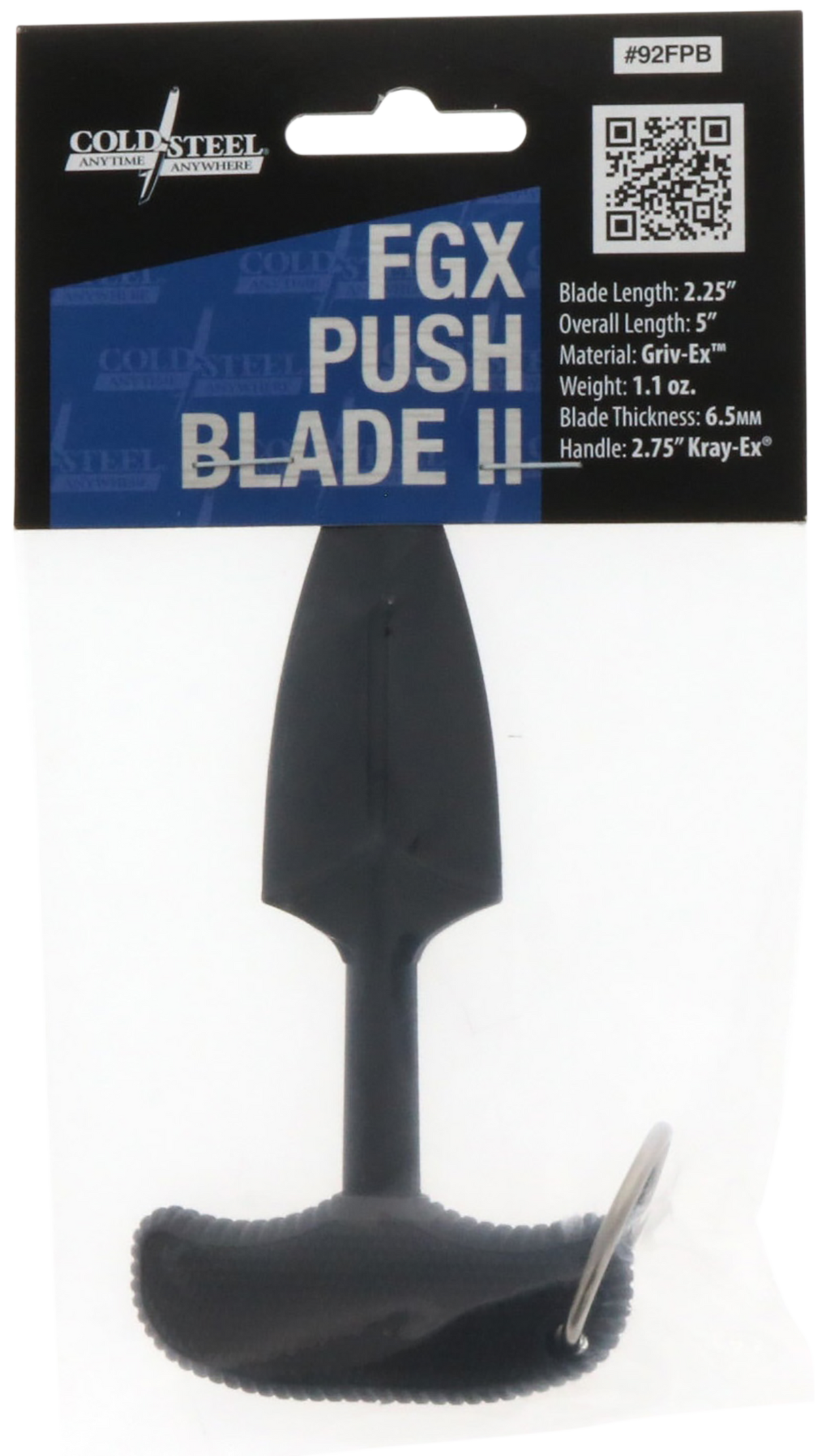 Cold Steel 92FPB FGX Push Blade II 2.25" Fixed Plain Spear Point Black Griv-Ex Blade Black Kray-Ex Handle — view 2