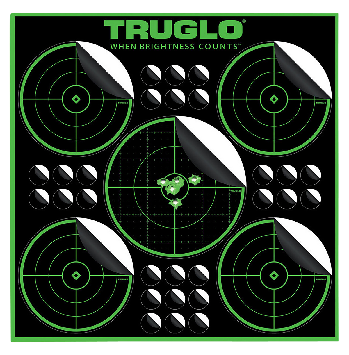 TruGlo Tru-See 5-Bull Target Self-Adhesive Heavy Paper 12x12 5-Bullseye 25 Pack - Black/Green — view 2