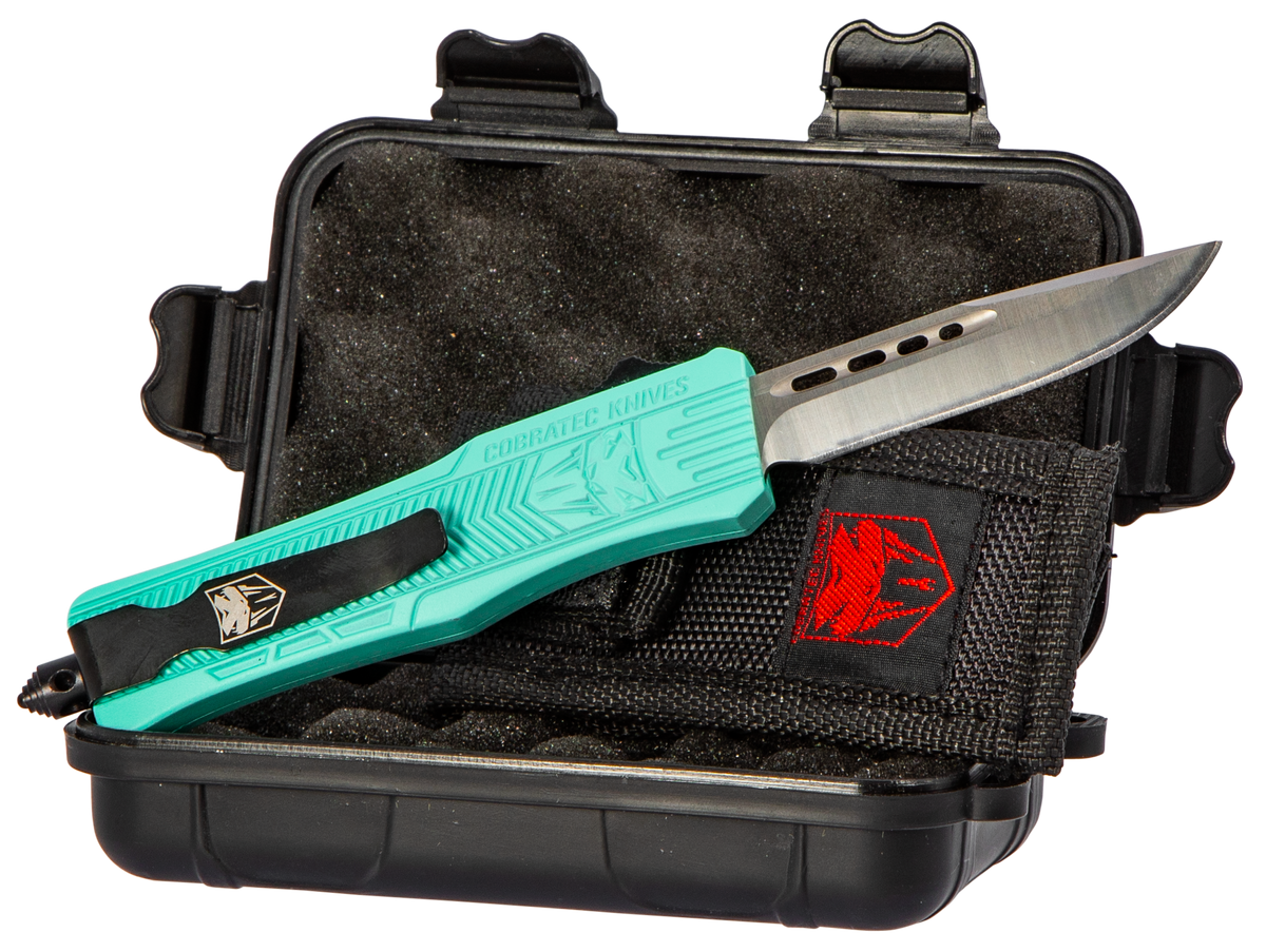 CobraTec Knives CTK-1 Small 2.75" OTF Drop Point Plain D2 Steel Tiffany Blue Aluminum Handle — view 2