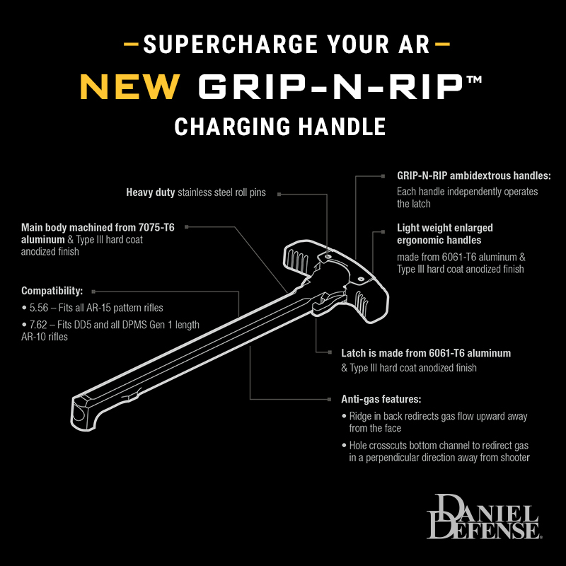 Daniel Defense Grip-N-Rip AR-10 7.62 Ambidextrous Charging Handle - Black — view 2