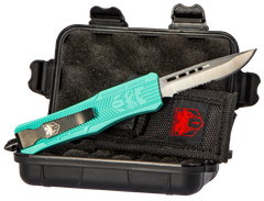 CobraTec Knives CTK-1 Small 2.75" OTF Drop Point Part Serrated D2 Steel Tiffany Blue Aluminum Handle — view 2
