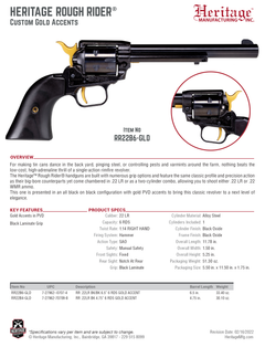 Heritage Mfg RR22B4-GLD Rough Rider 22 LR 4.75" 6-Shot SAO Revolver - Black/Gold Accents, Black Laminate Wood Grip — view 2