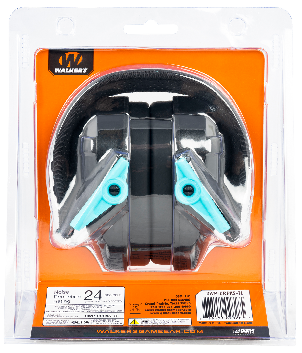 Walkers Game Ear Razor Compact Passive Muff 24 dB Over the Head Teal/Black Polymer - Youth/Women — view 2