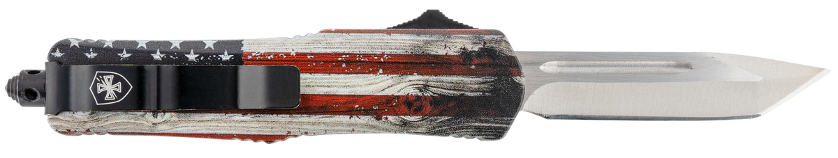 Templar Knife SWUS232 Gen II Wood US Flag Small 2.69" OTF Tanto Plain Powder Coated 440C 4.31" Painted Wood Grain US Flag Aluminum Handle Glass Breaker — view 2