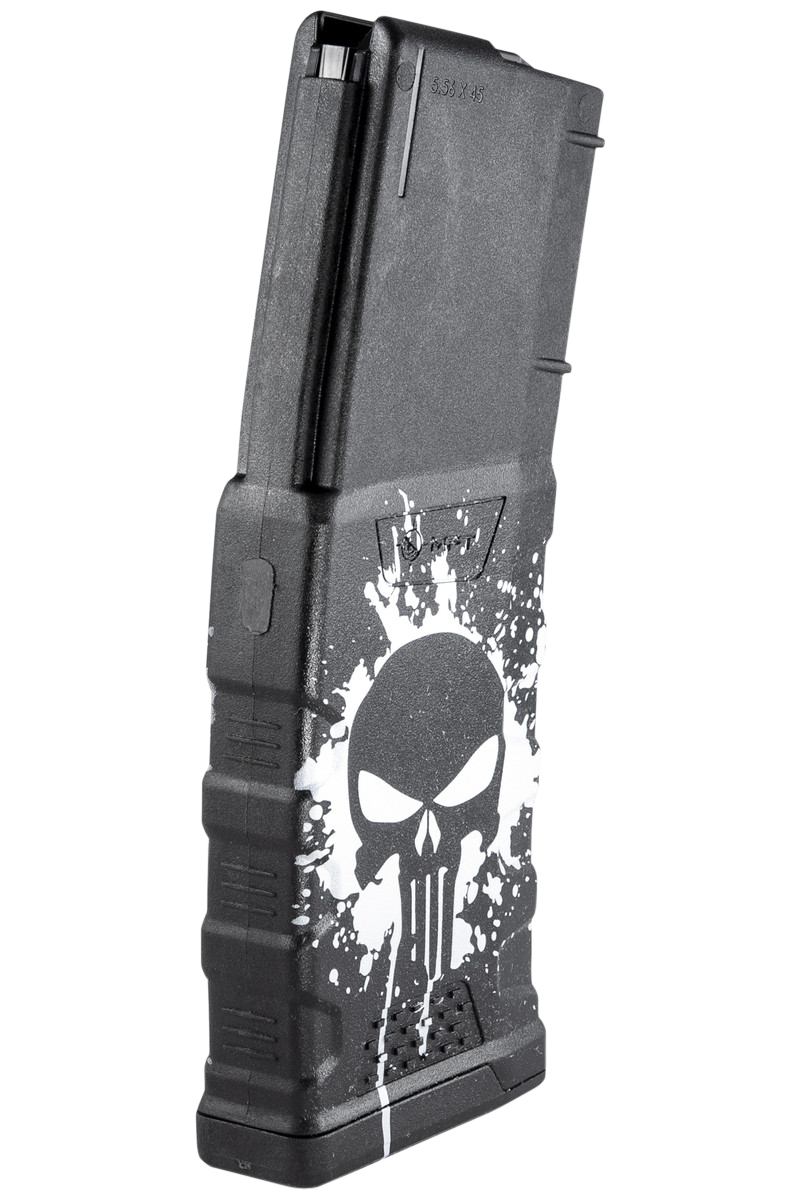 Mission First Tactical Extreme Duty 30rd 223 Rem/5.56x45mm AR-15/M4 Polymer Magazine - White Punisher Skull Splatter — view 2