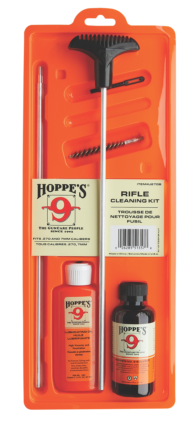 Hoppes U270B Rifle Cleaning Kit 7mm/.270/.280 Cal Clam Pack — view 2