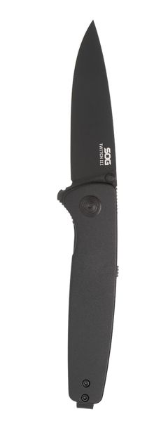 S.O.G Twitch III 3.10" Folding Drop Point Plain Black TiNi 154CM SS - Black Aluminum Handle — view 2