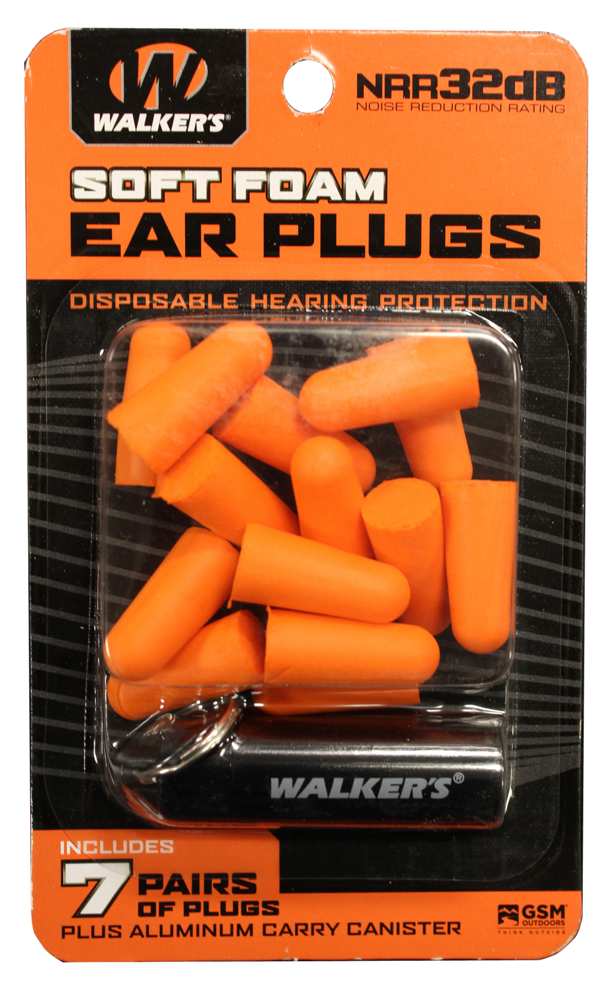 Walkers Game Ear Foam Ear Plugs 32 dB Orange 7 Pair w/ Aluminum Carry Canister — view 2