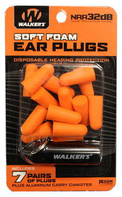 Walkers Game Ear Foam Ear Plugs 32 dB Orange 7 Pair w/ Aluminum Carry Canister — view 2