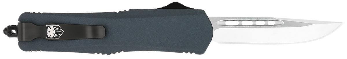 CobraTec Knives FS-3 Medium 3" OTF Drop Point Plain D2 Steel Gray Aluminum Handle — view 2