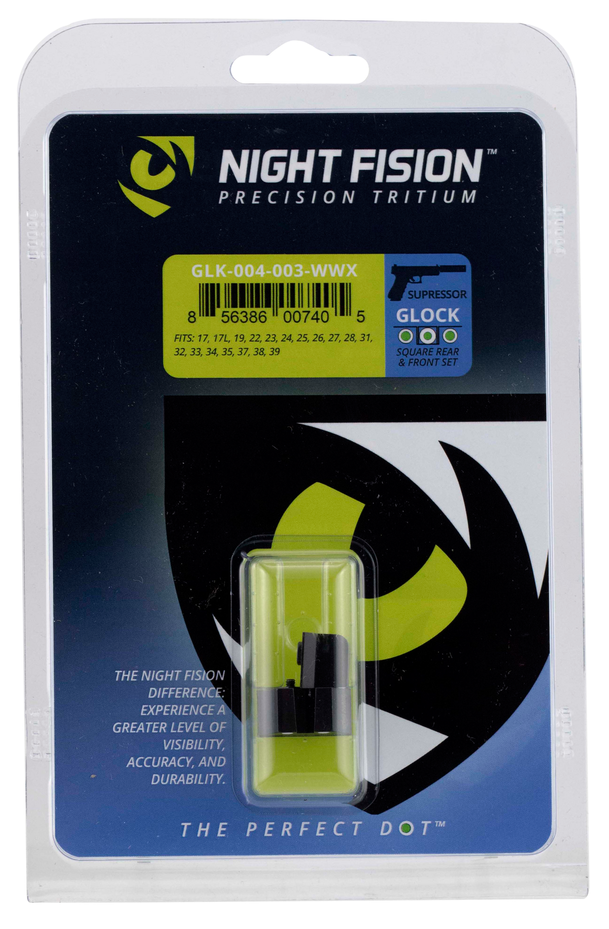 Night Fision GLK004003WGW Suppressor Height Night Sights For Glock 17/17L/19 - Green Tritium White Outline Front/Rear — view 2
