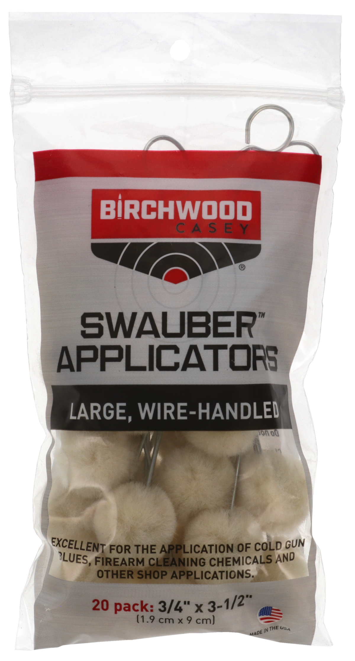 Birchwood Casey Swauber Applicators 0.75" x 3.5" Cotton Gun Cleaning Swabs 20 Pk — view 2