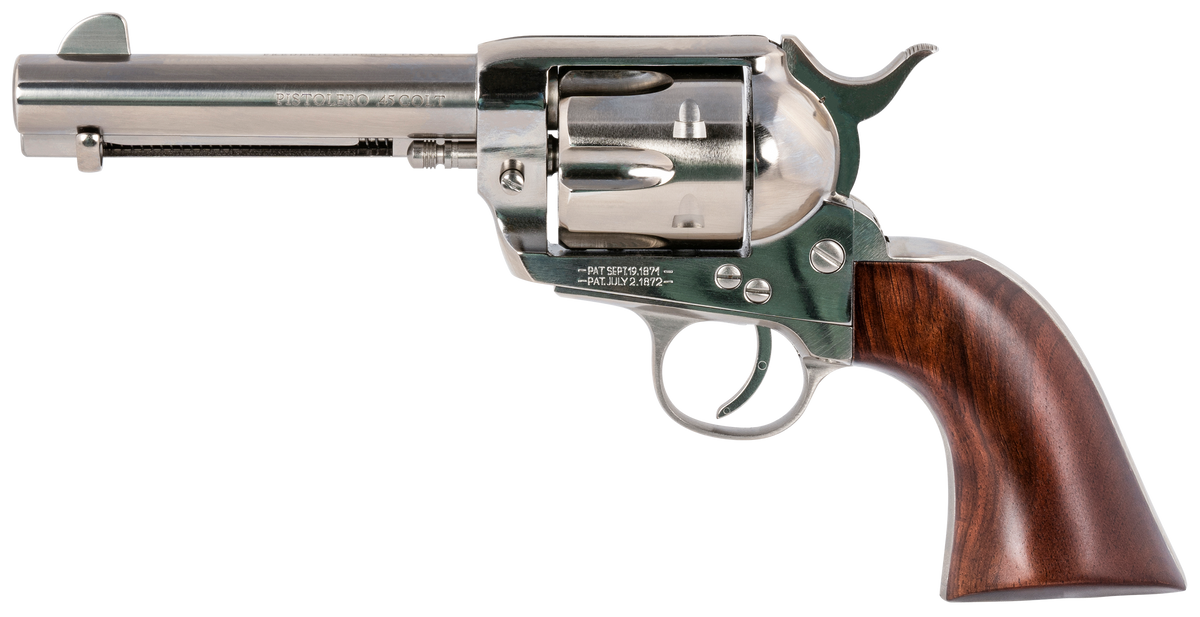 Cimarron Pistolero 45 Colt 4.75" 6-Shot SAO Revolver - Nickel — view 2