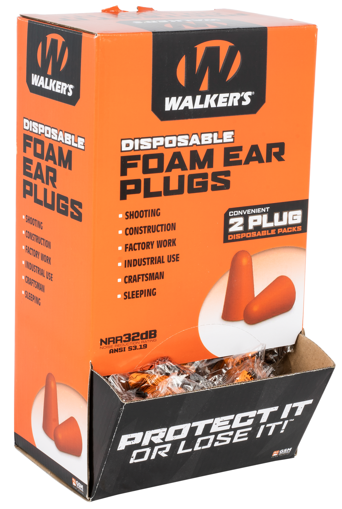 Walkers Game Ear Foam Ear Plugs 32 dB NRR Orange 100 Pair (200 Ct) Counter Display — view 2