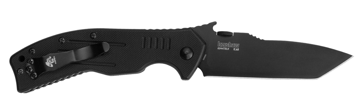Kershaw 6044TBLK CQC-8K 3.50" Folding American Tanto Plain 8Cr14MoV Black Oxide - Black G10 — view 2