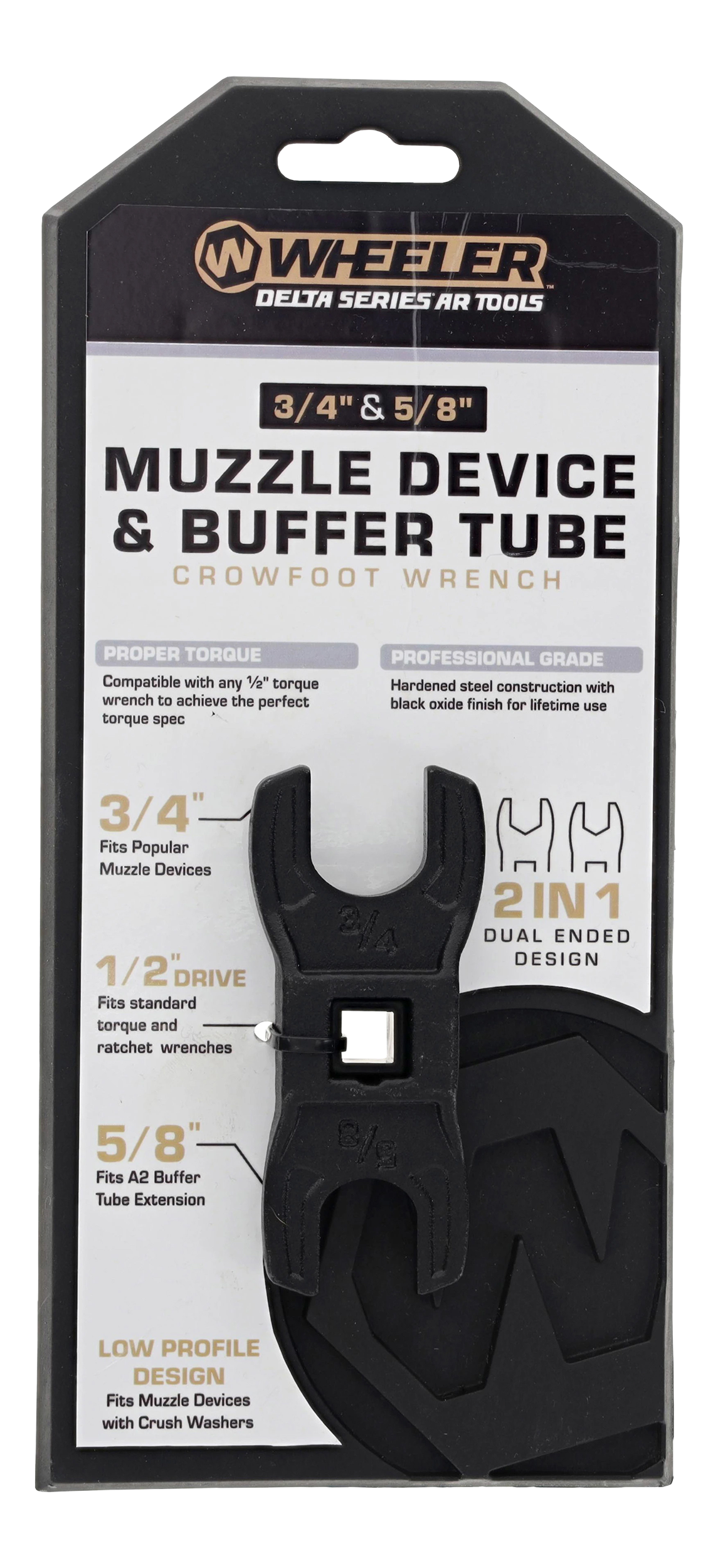 Wheeler Delta Series Muzzle Device & Buffer Tube Crowfoot Wrench 5/8" & 3/4" - Black Steel — view 2