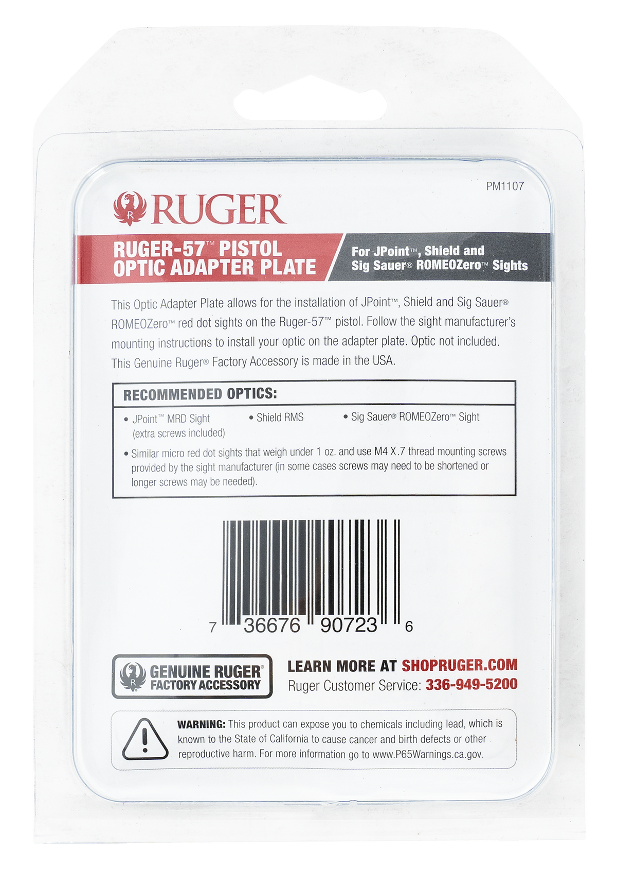 Ruger 90723 Ruger-57 Optic Adapter Plate JPoint/Shield RMS Aluminum Black — view 2