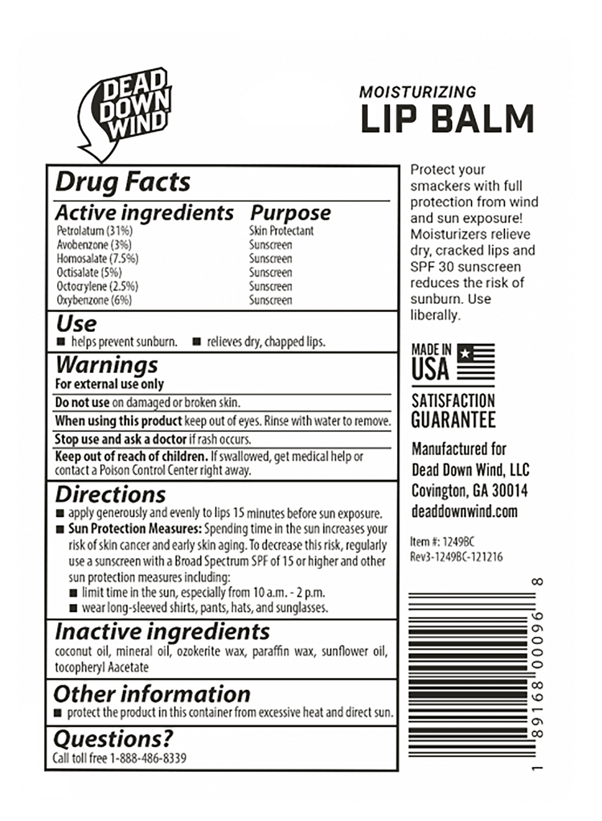 Dead Down Wind Lip Balm SPF 30 Unscented 0.15 oz 2-Pack — view 2