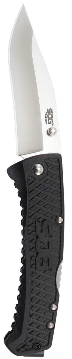 S.O.G Traction 3.50" Folding Clip Point Plain Satin 5Cr13MoV SS Blade Black GRN Handle — view 2