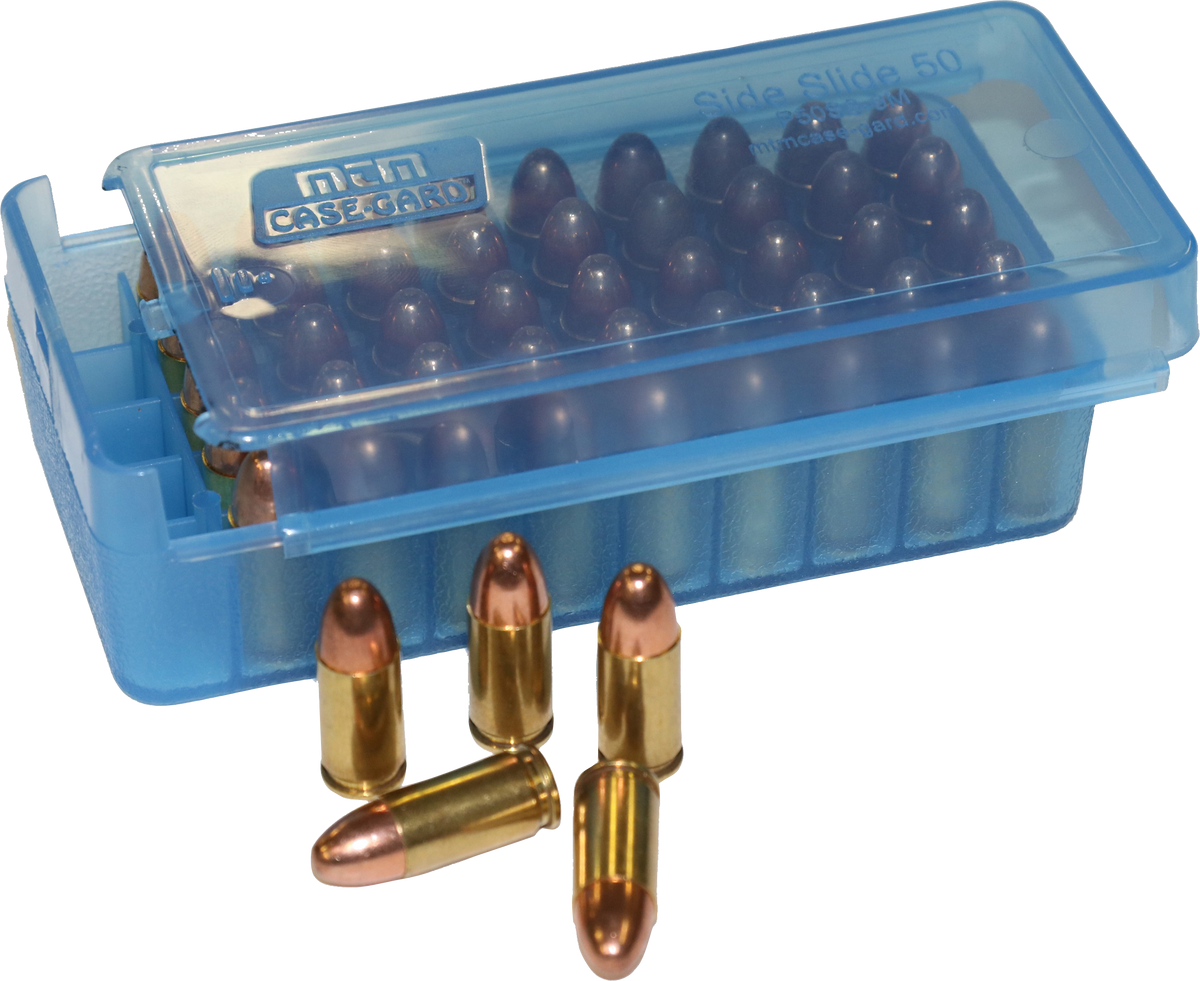 MTM Case-Gard P50SS4524 Side-Slide Ammo Box .45 ACP Multi-Caliber 50rd Clear Blue — view 2