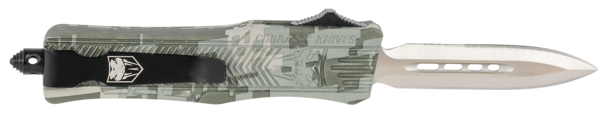 CobraTec Knives CTK-1 Small 2.75" OTF Dagger Plain D2 Steel Winter Digi Camo Aluminum Handle — view 2