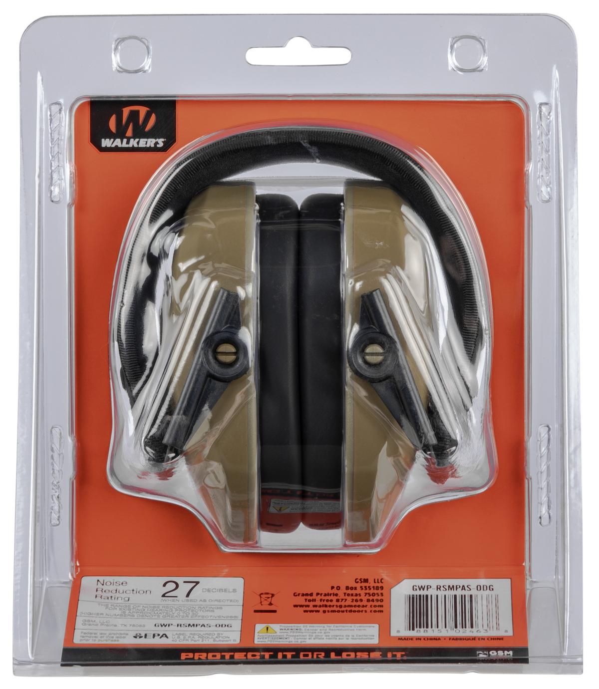 Walkers Game Ear Razor Slim Passive Muff 27 dB Over the Head OD Green/Black Polymer — view 2
