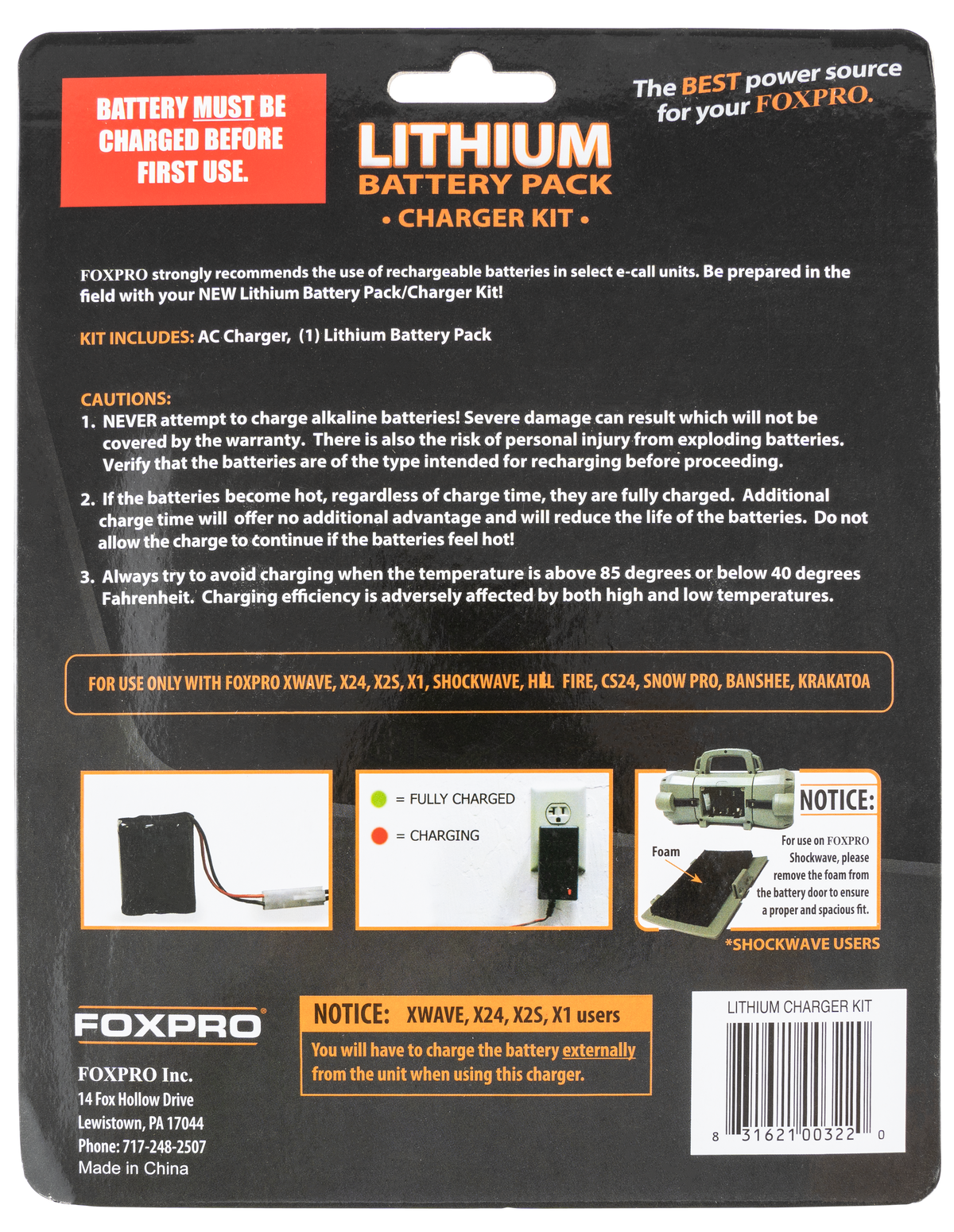 Foxpro LITHCHG Lithium Battery Kit 11.1V 5,200 mAh Fast Charge - Shockwave/Banshee — view 2