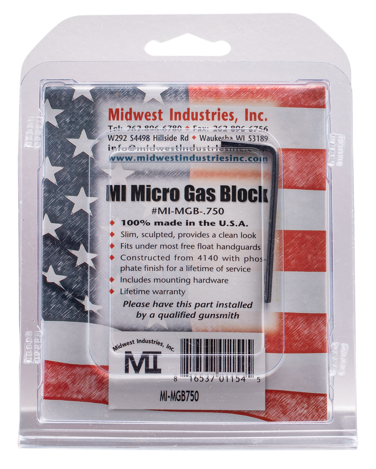 Midwest Industries Micro Gas Block .750" 4140 Steel - Black — view 2