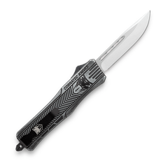 CobraTec Knives CTK-1 American Flag Medium 3" Drop Point Plain Stonewashed D2 Steel Black Aluminum Handle OTF — view 2
