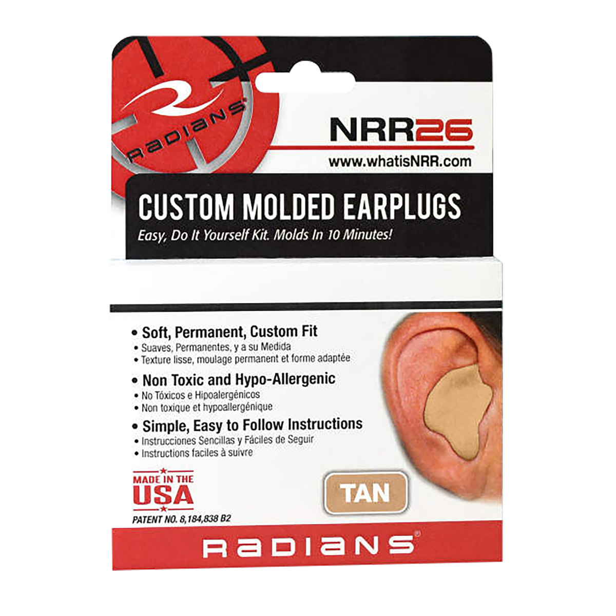 Radians CEP002-T Custom Molded Earplugs Silicone 26 dB Tan In The Ear — view 2