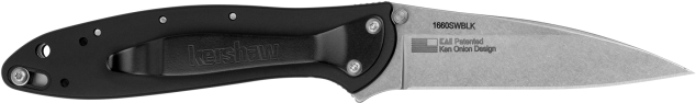 Kershaw Leek 1660SWBLK 3" Folding Drop Point 14C28N Stonewashed Plain Blade - Black Anodized Aluminum Handle — view 2
