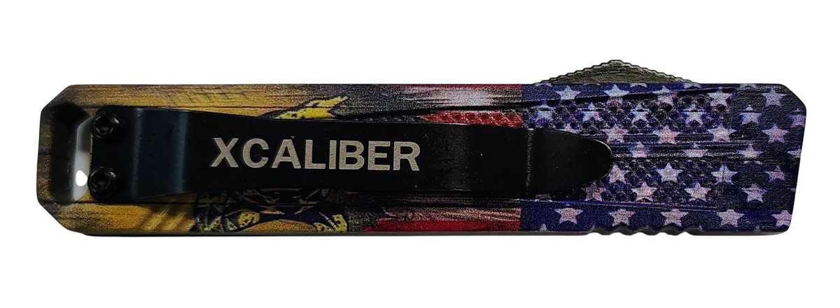 Xcaliber Knife Company Drop Point Mini 1.80" OTF Plain 440C - US Flag Aluminum — view 2
