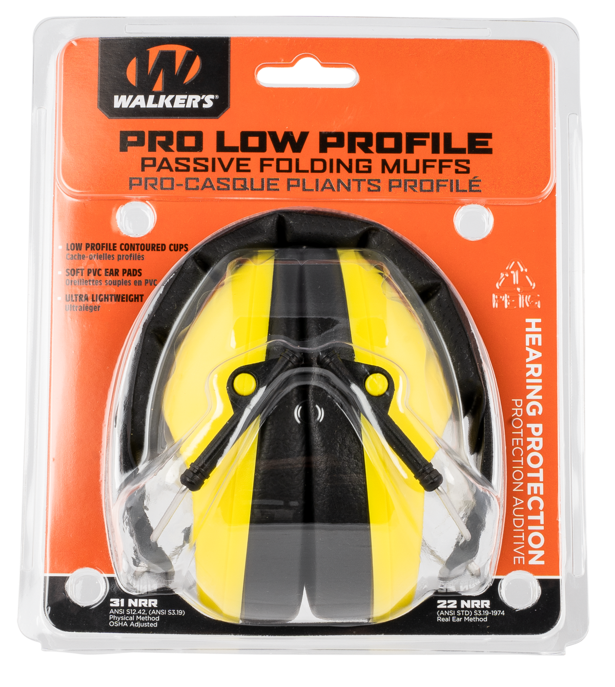 Walkers Game Ear Pro Low Profile Passive Muff 22 dB Over the Head Black/Yellow Polymer — view 2