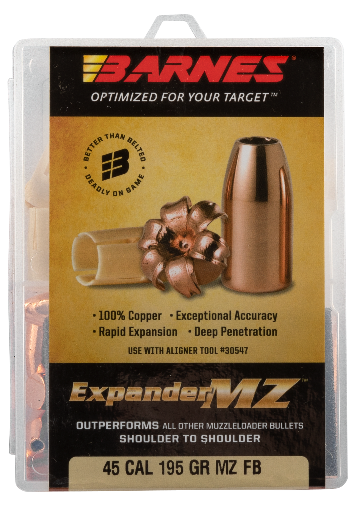 Barnes Bullets 30509 Expander MZ Muzzleloader 45 Cal 195gr Hollow Point 24/Box — view 2